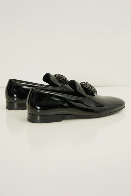 The Crystal Jewel Formal Leather Loafer - Black Patent - Ron Tomson