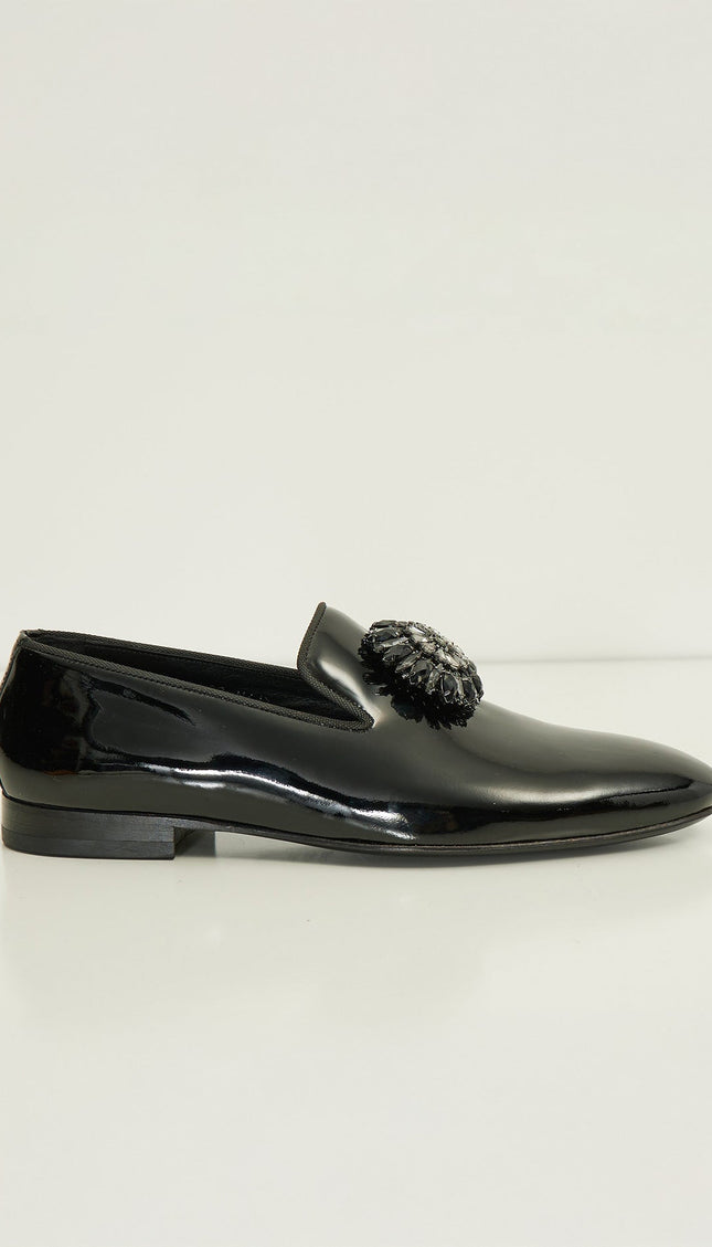 The Crystal Jewel Formal Leather Loafer - Black Patent - Ron Tomson