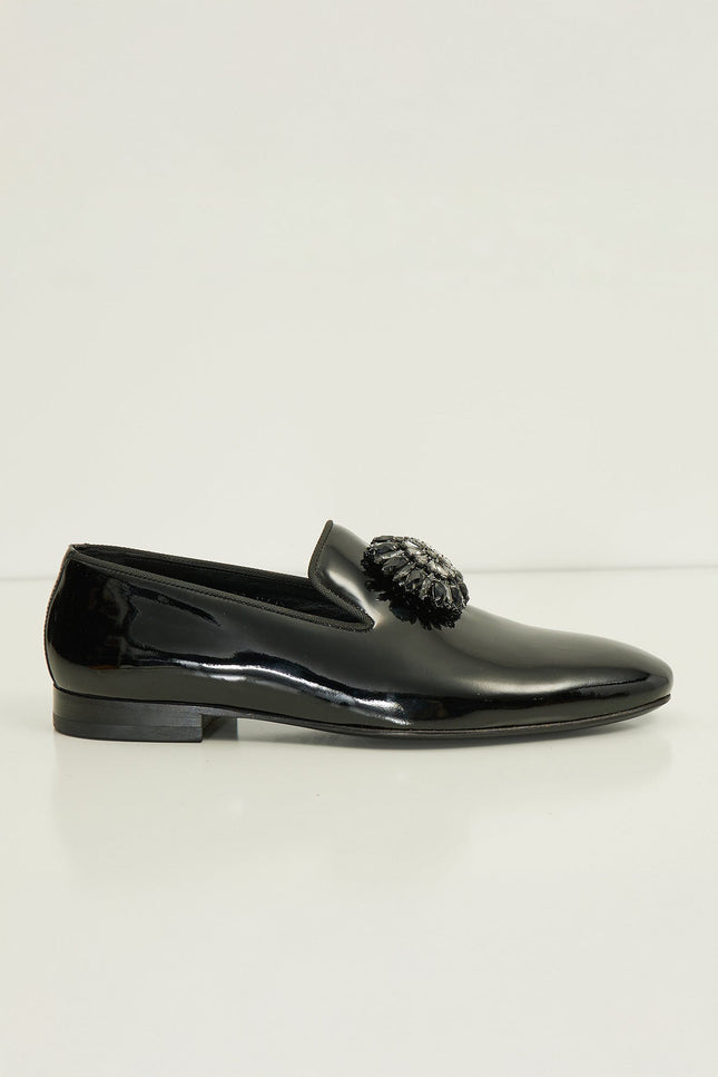 The Crystal Jewel Formal Leather Loafer - Black Patent - Ron Tomson