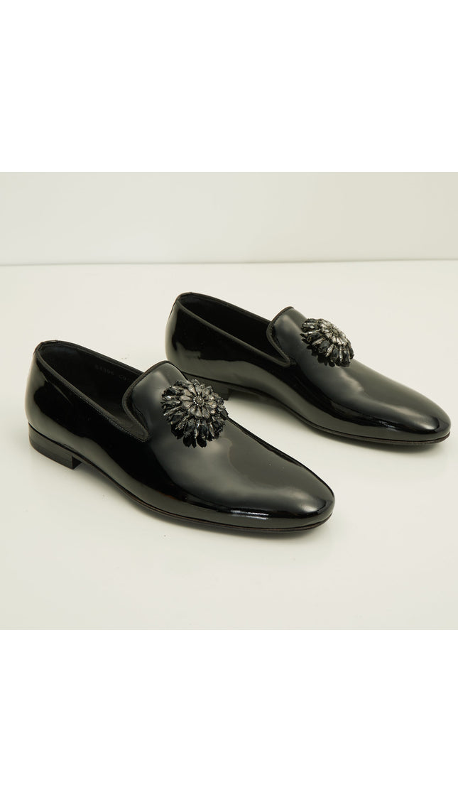 The Crystal Jewel Formal Leather Loafer - Black Patent - Ron Tomson