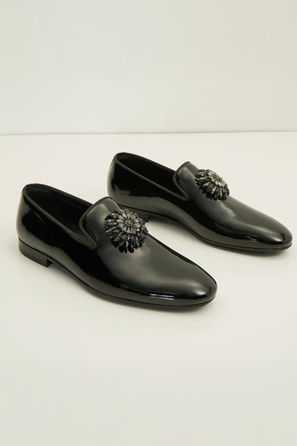 The Crystal Jewel Formal Leather Loafer - Black Patent - Ron Tomson