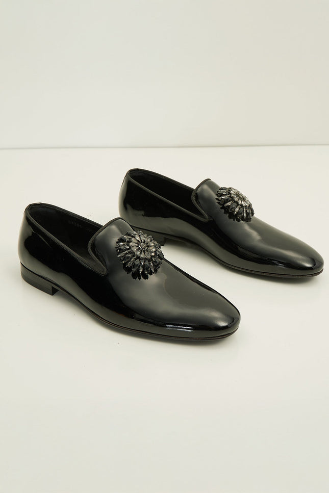 The Crystal Jewel Formal Leather Loafer - Black Patent - Ron Tomson