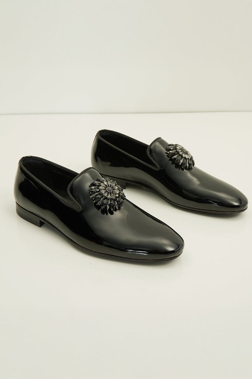 The Crystal Jewel Formal Leather Loafer - Black Patent - Ron Tomson