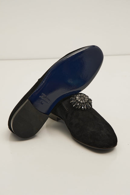 The Crystal Jewel Formal Leather Loafer - Black Suede - Ron Tomson