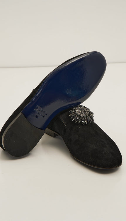 The Crystal Jewel Formal Leather Loafer - Black Suede - Ron Tomson