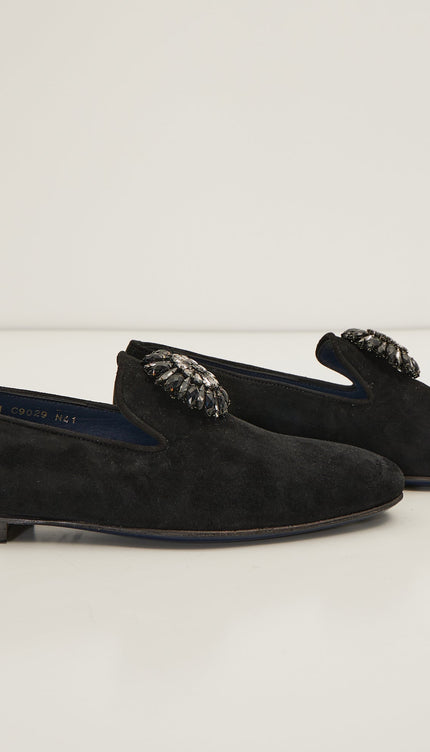 The Crystal Jewel Formal Leather Loafer - Black Suede - Ron Tomson