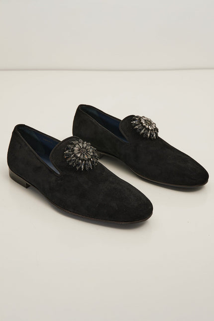 The Crystal Jewel Formal Leather Loafer - Black Suede - Ron Tomson