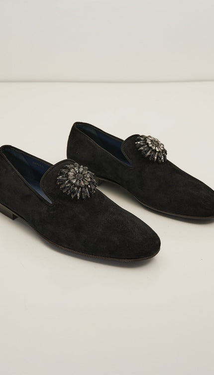 The Crystal Jewel Formal Leather Loafer - Black Suede - Ron Tomson