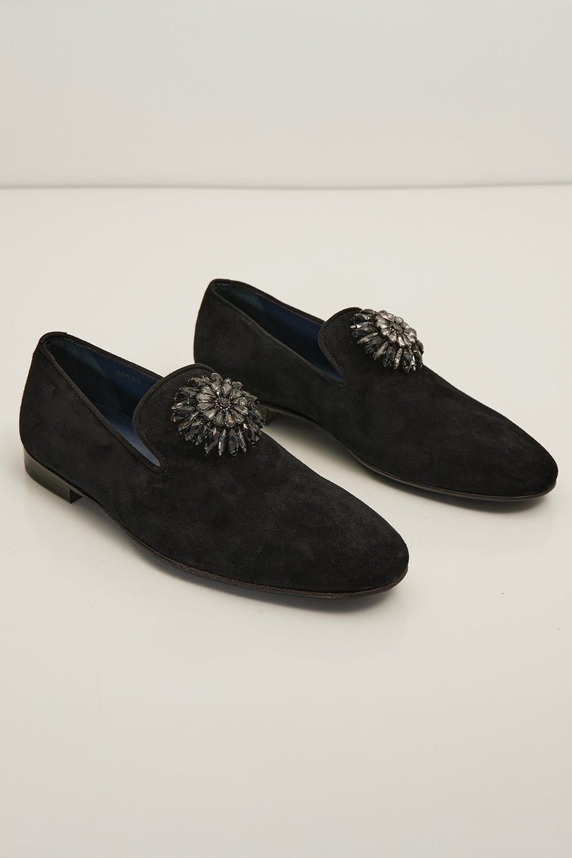 The Crystal Jewel Formal Leather Loafer - Black Suede - Ron Tomson