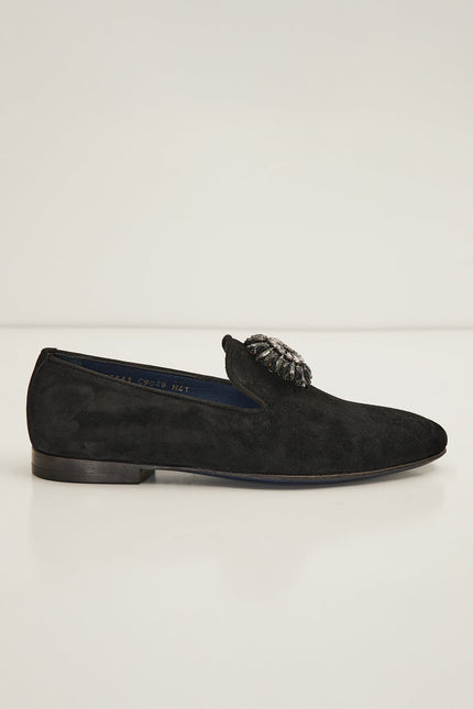 The Crystal Jewel Formal Leather Loafer - Black Suede - Ron Tomson