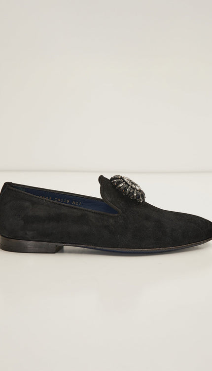 The Crystal Jewel Formal Leather Loafer - Black Suede - Ron Tomson