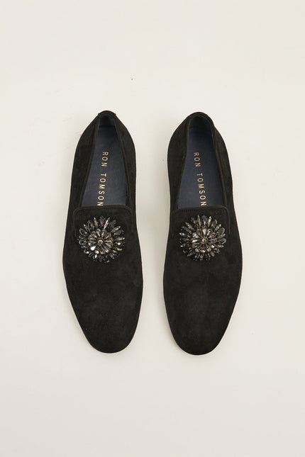 The Crystal Jewel Formal Leather Loafer - Black Suede - Ron Tomson