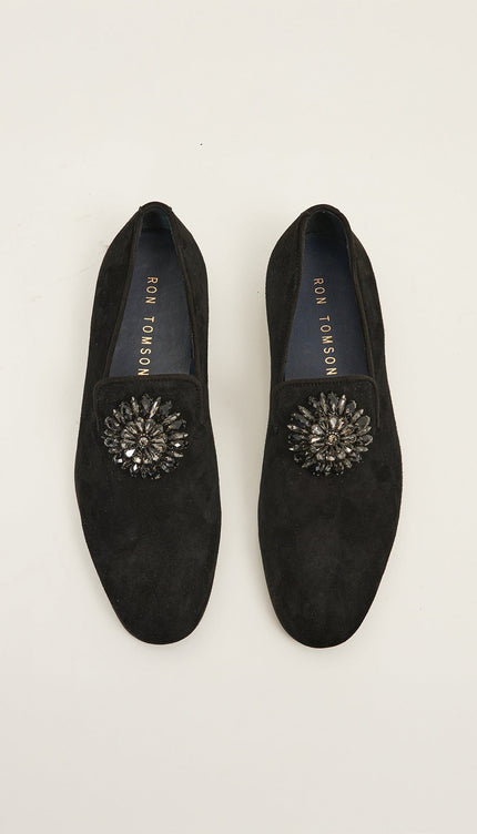 The Crystal Jewel Formal Leather Loafer - Black Suede - Ron Tomson