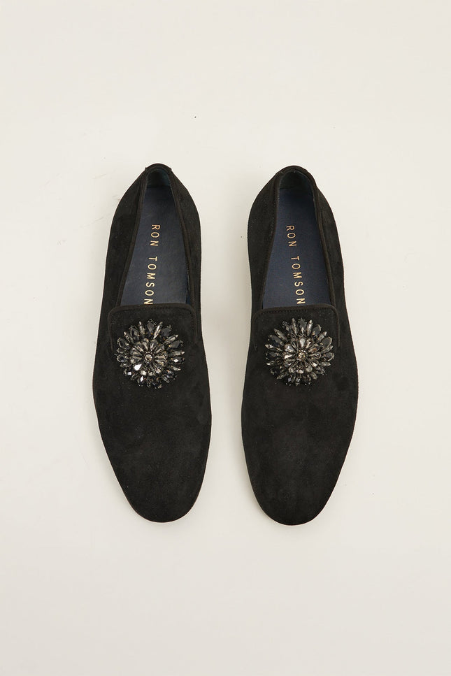 The Crystal Jewel Formal Leather Loafer - Black Suede - Ron Tomson