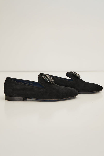 The Crystal Jewel Formal Leather Loafer - Black Suede - Ron Tomson