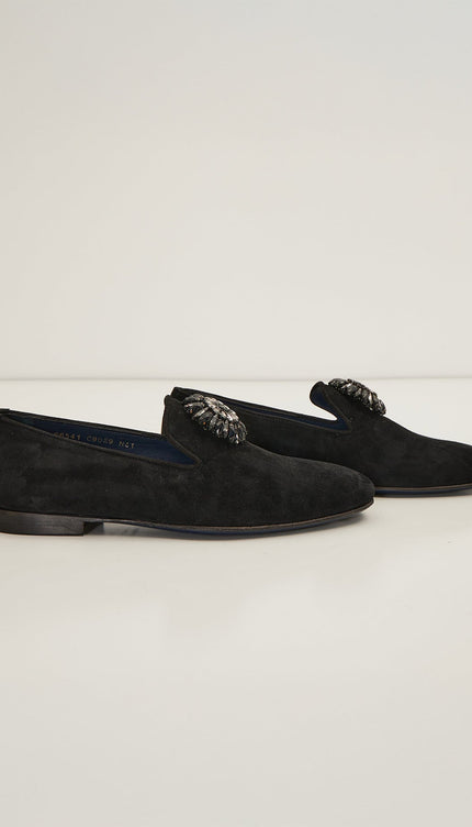 The Crystal Jewel Formal Leather Loafer - Black Suede - Ron Tomson