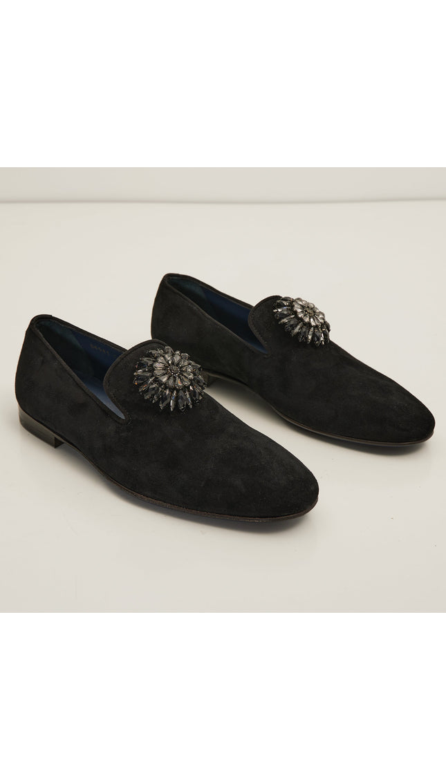 The Crystal Jewel Formal Leather Loafer - Black Suede - Ron Tomson