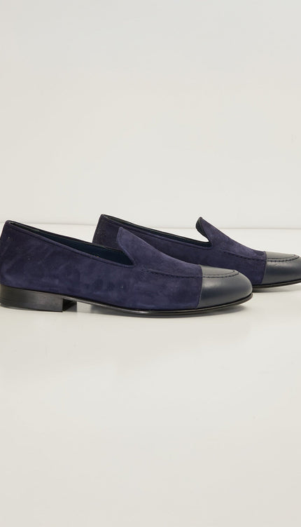 The ''Dipped Toe'' Formal Leather Loafer - Navy - Ron Tomson