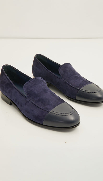 The ''Dipped Toe'' Formal Leather Loafer - Navy - Ron Tomson