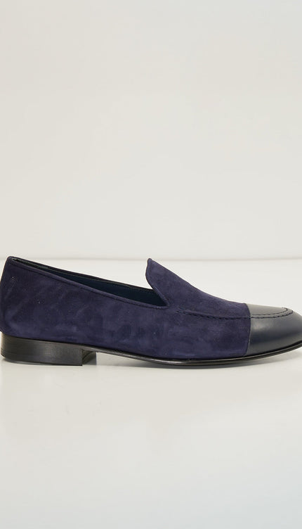 The ''Dipped Toe'' Formal Leather Loafer - Navy - Ron Tomson