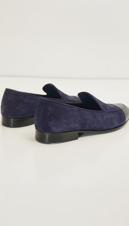 The ''Dipped Toe'' Formal Leather Loafer - Navy - Ron Tomson