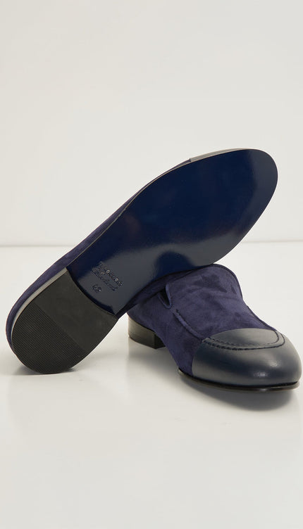 The ''Dipped Toe'' Formal Leather Loafer - Navy - Ron Tomson