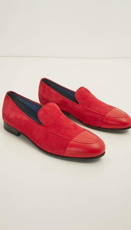 The ''Dipped Toe'' Formal Leather Loafer - Valentine Red - Ron Tomson