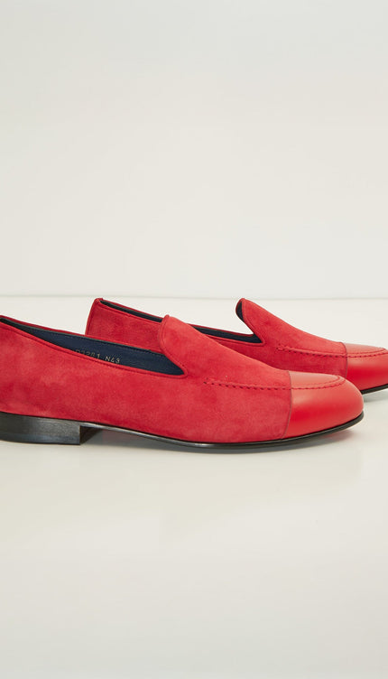 The ''Dipped Toe'' Formal Leather Loafer - Valentine Red - Ron Tomson