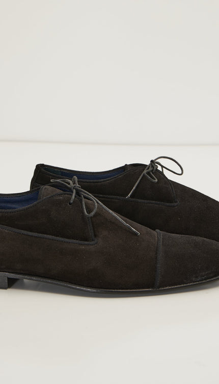 The Formal Leather Cap Toe Derby Shoes - Black Suede - Ron Tomson