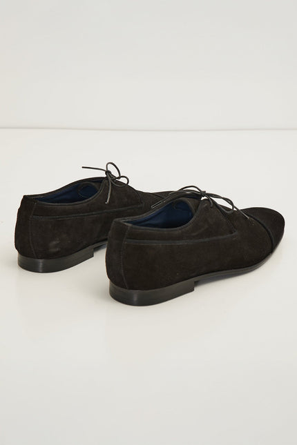 The Formal Leather Cap Toe Derby Shoes - Black Suede - Ron Tomson