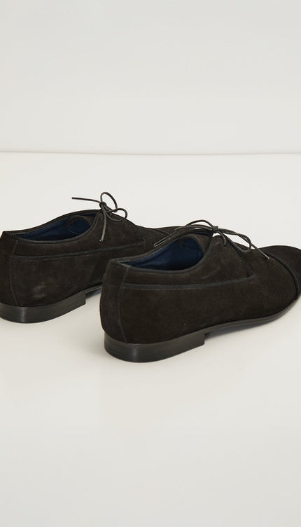 The Formal Leather Cap Toe Derby Shoes - Black Suede - Ron Tomson