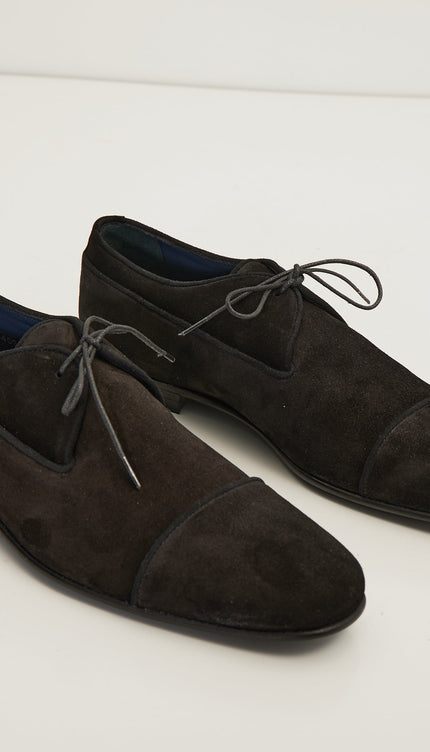 The Formal Leather Cap Toe Derby Shoes - Black Suede - Ron Tomson