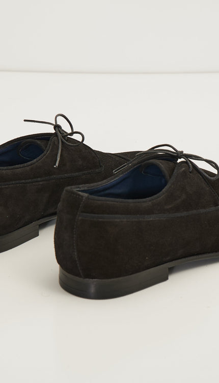 The Formal Leather Cap Toe Derby Shoes - Black Suede - Ron Tomson