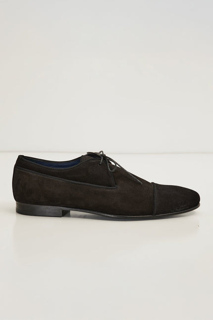 The Formal Leather Cap Toe Derby Shoes - Black Suede - Ron Tomson