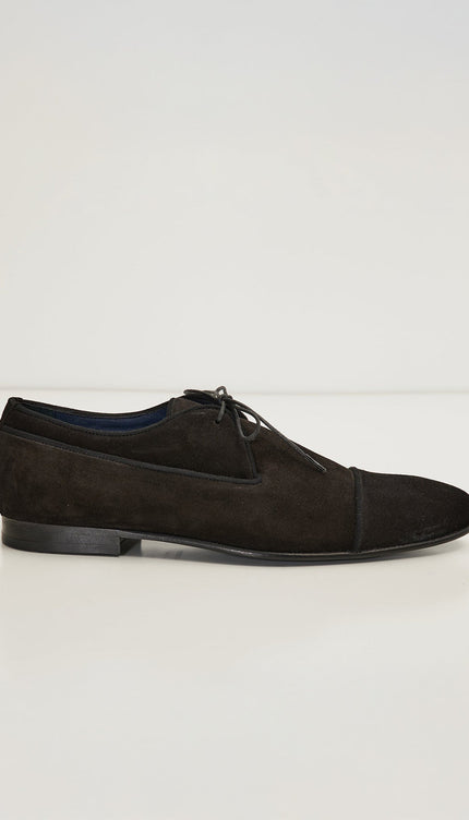 The Formal Leather Cap Toe Derby Shoes - Black Suede - Ron Tomson