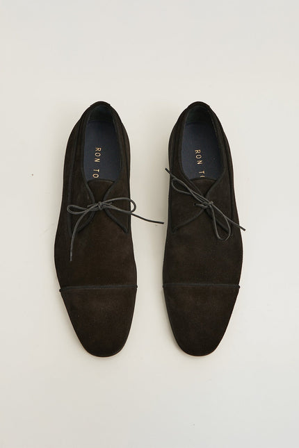 The Formal Leather Cap Toe Derby Shoes - Black Suede - Ron Tomson