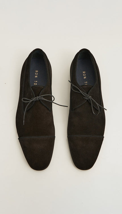 The Formal Leather Cap Toe Derby Shoes - Black Suede - Ron Tomson