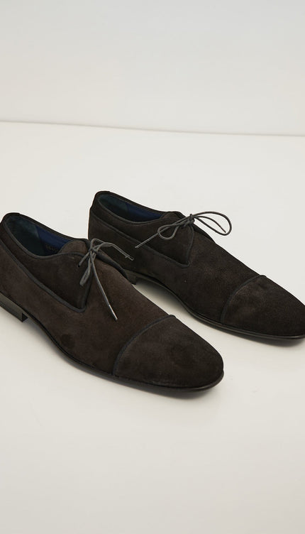 The Formal Leather Cap Toe Derby Shoes - Black Suede - Ron Tomson