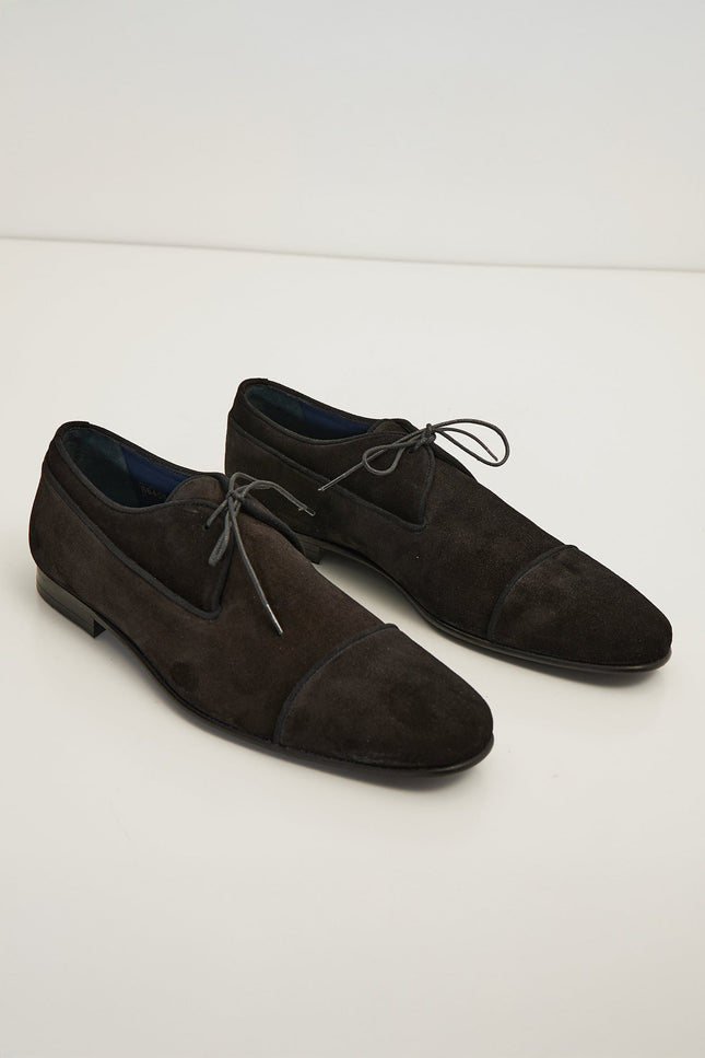 The Formal Leather Cap Toe Derby Shoes - Black Suede - Ron Tomson