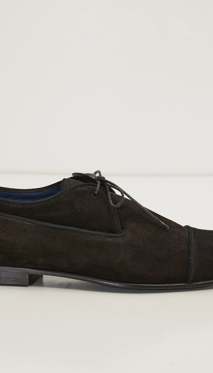 The Formal Leather Cap Toe Derby Shoes - Black Suede - Ron Tomson