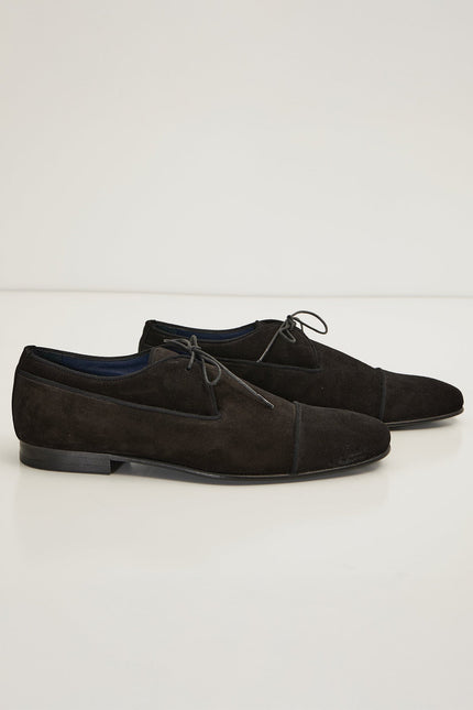 The Formal Leather Cap Toe Derby Shoes - Black Suede - Ron Tomson