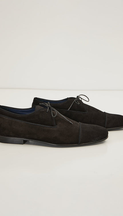 The Formal Leather Cap Toe Derby Shoes - Black Suede - Ron Tomson