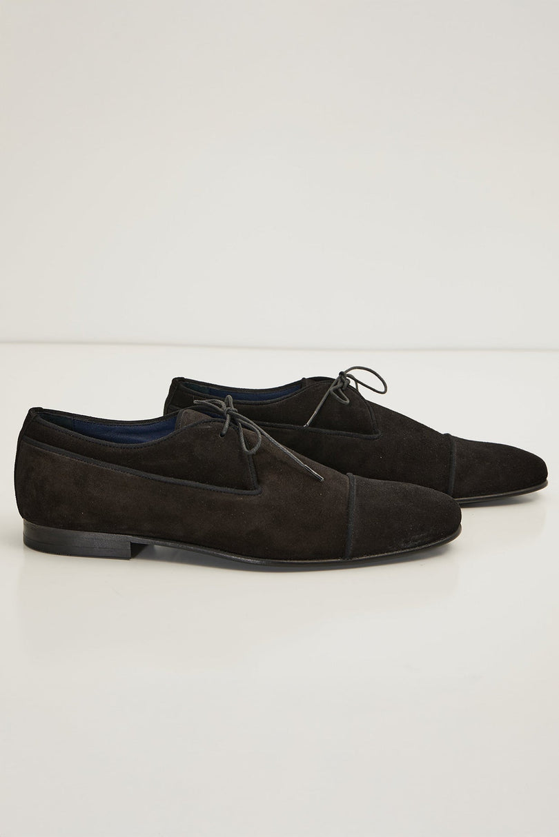 The Formal Leather Cap Toe Derby Shoes - Black Suede - Ron Tomson