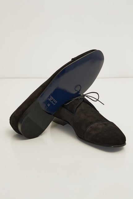 The Formal Leather Cap Toe Derby Shoes - Black Suede - Ron Tomson
