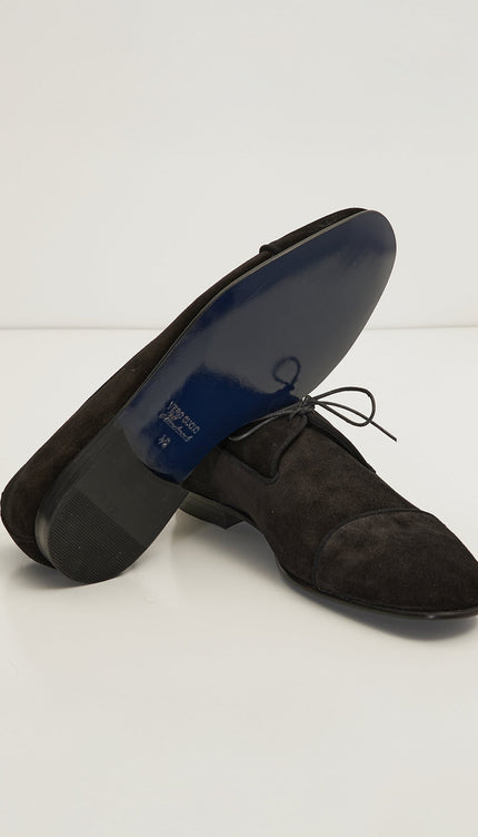 The Formal Leather Cap Toe Derby Shoes - Black Suede - Ron Tomson