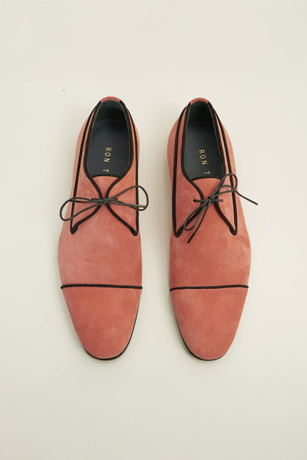 The Formal Leather Cap Toe Derby Shoes - Light Pink Suede - Ron Tomson