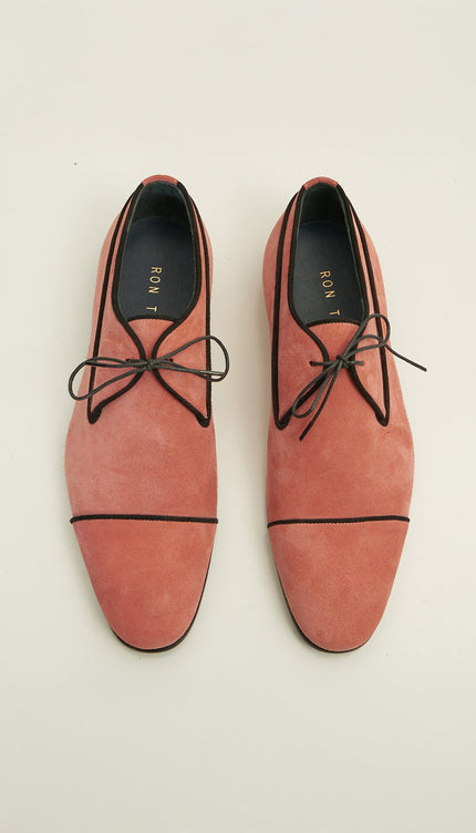 The Formal Leather Cap Toe Derby Shoes - Light Pink Suede - Ron Tomson