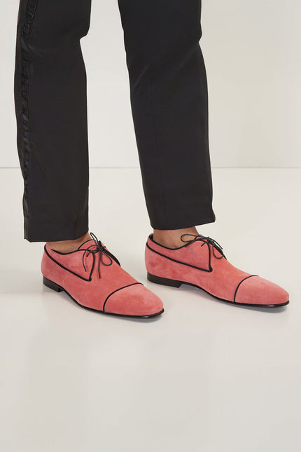 The Formal Leather Cap Toe Derby Shoes - Light Pink Suede - Ron Tomson