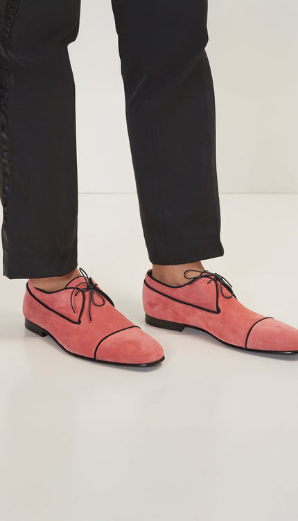 The Formal Leather Cap Toe Derby Shoes - Light Pink Suede - Ron Tomson