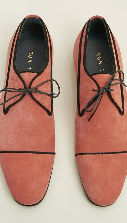 The Formal Leather Cap Toe Derby Shoes - Light Pink Suede - Ron Tomson